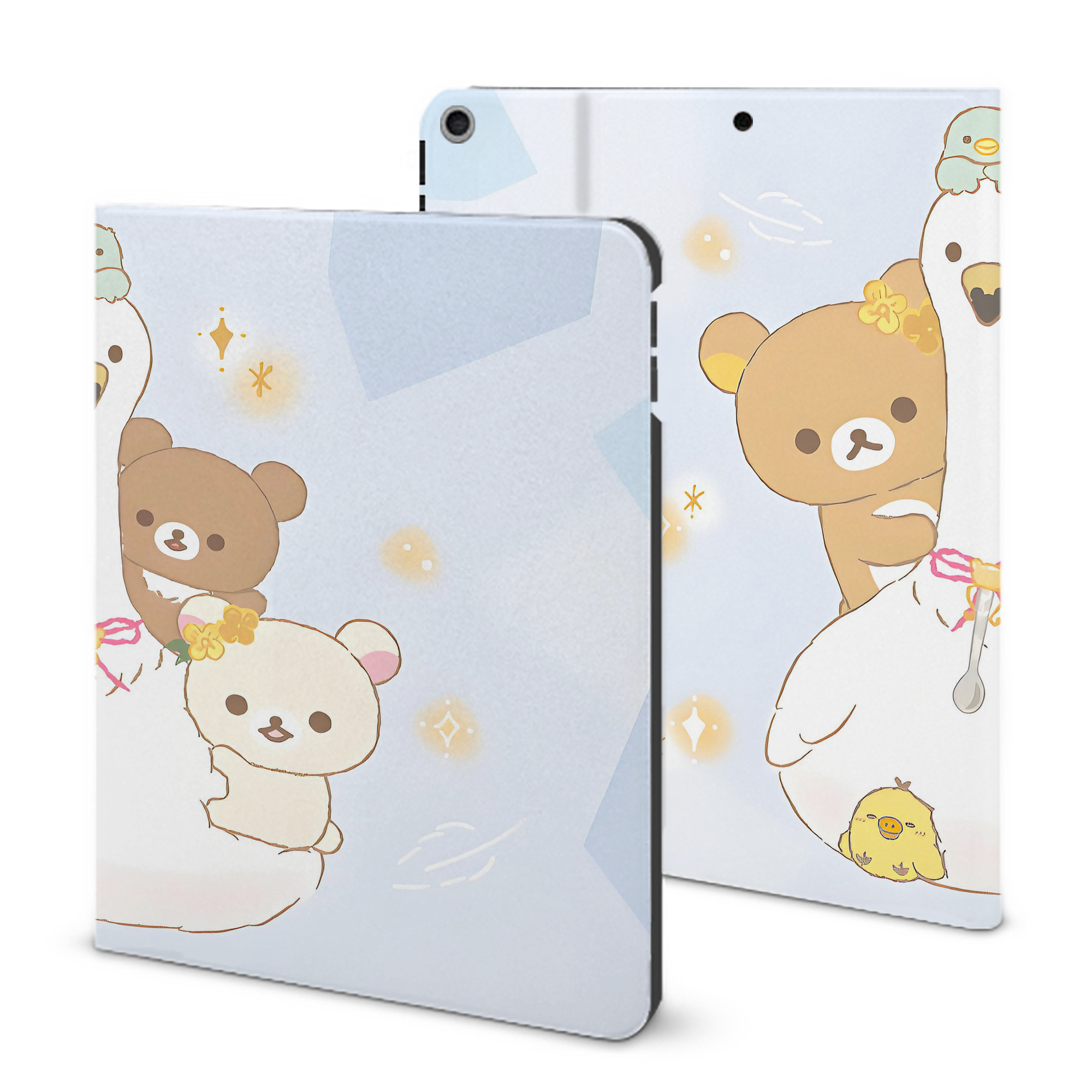 （画像用） リラックマ リラックマ キイロイトリ Rilakkuma Korilakkuma Kiiroitori IPad ケース ブック型 PUレザー TPU 耐衝撃 軽量 薄型 ペン収納なし 全面保護 IPad 各モデル対応